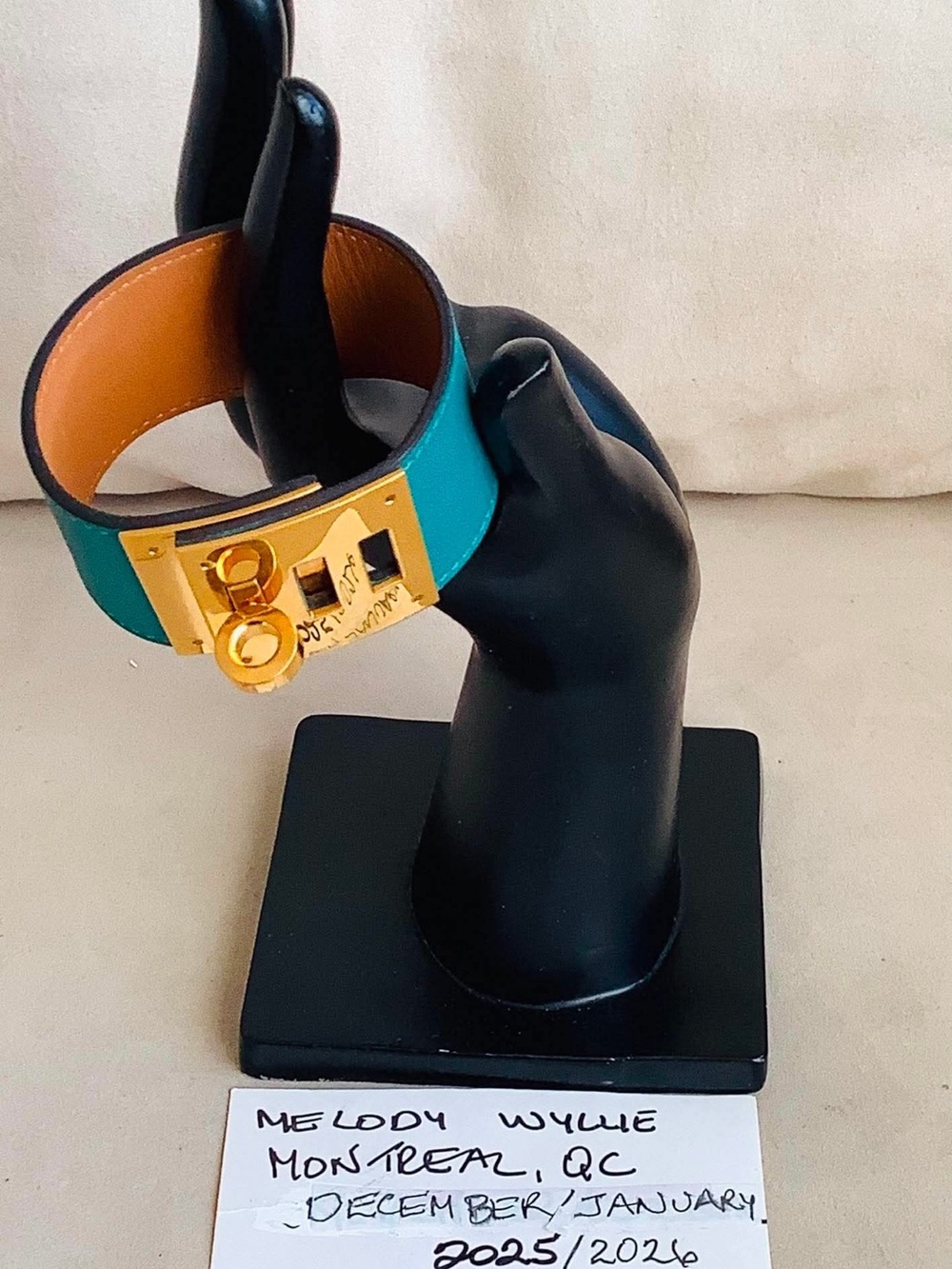 Hermes Turquoise Leather DOG Bracelet with Gold Hardware - Picture 7 of 16